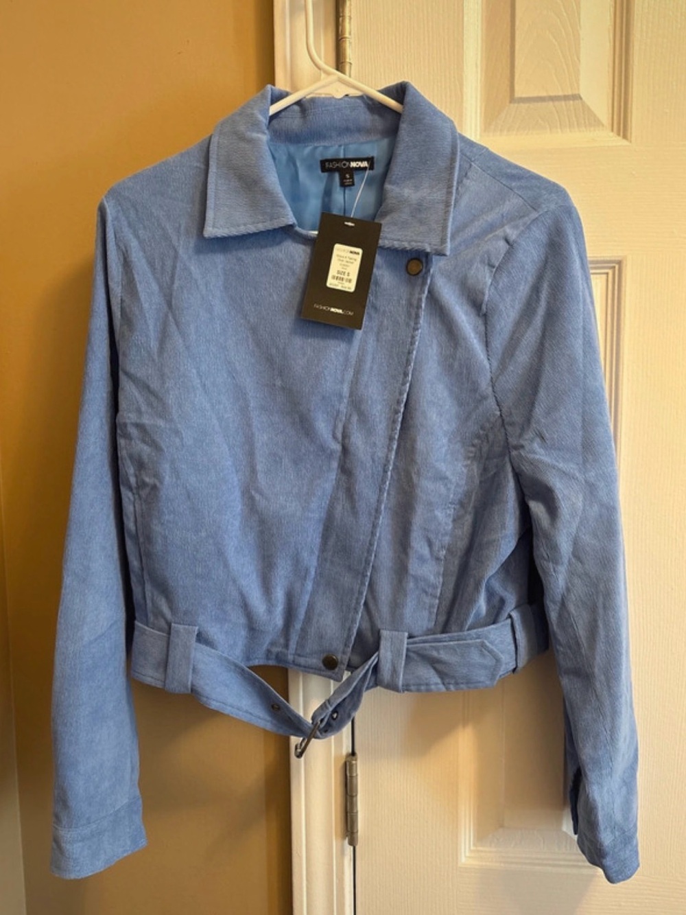 Fashion Nova Sky Blue Corduroy Cropped Jacket
